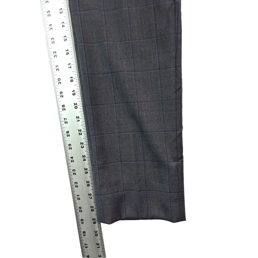 Joseph Abboud 36R 30x29 2pc Pant Suit Charcoal Navy Blue Windowpane Wool Joe‎